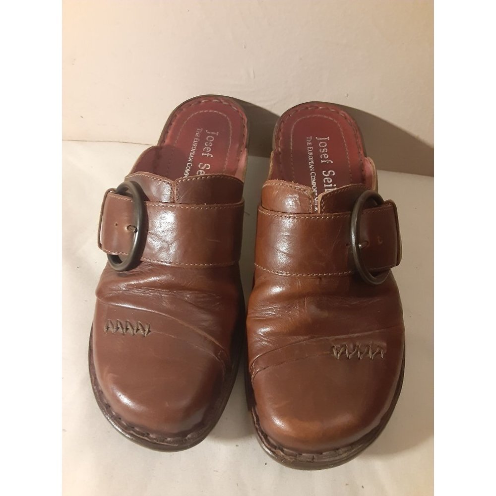 Josef Seibel Brown Buckle Clogs
